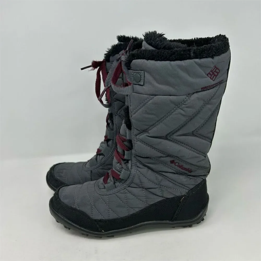 Columbia Kids Minx Mid III Waterproof Lace Up Boots Gray Size 4 Winter Hiking